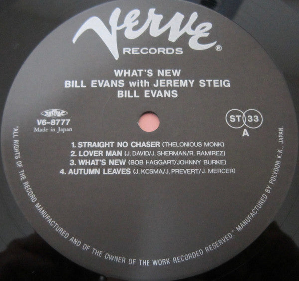 Bill Evans - What's New (Vinyl, LP, Album, Reissue, Stereo) Very Good Plus (VG+) / Very Good Plus (VG+)