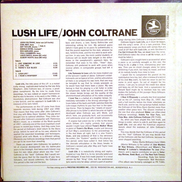 John Coltrane - Lush Life (Vinyl, LP, Album, Stereo, Reissue, Remastered) Very Good (VG) / Very Good (VG)