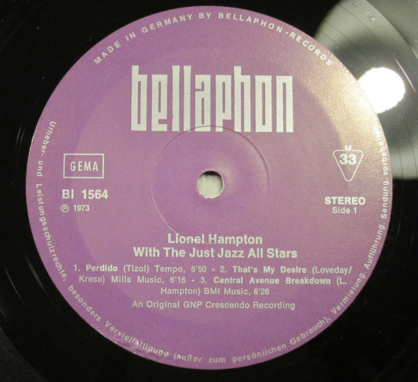 Lionel Hampton - Lionel Hampton And The Just Jazz All Stars (Vinyl, LP, Album, Stereo) Very Good (VG) / Good Plus (G+)