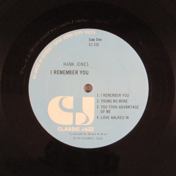 Hank Jones - I Remember You (Vinyl, LP, Album) Very Good (VG) / Good Plus (G+)