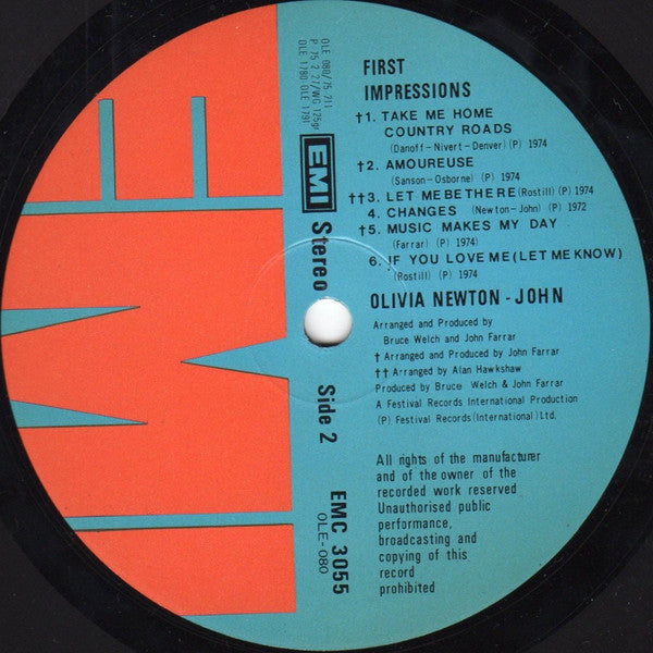 Olivia Newton-John - First Impressions (Vinyl, LP, Compilation, Stereo) Very Good Plus (VG+) / Very Good Plus (VG+)