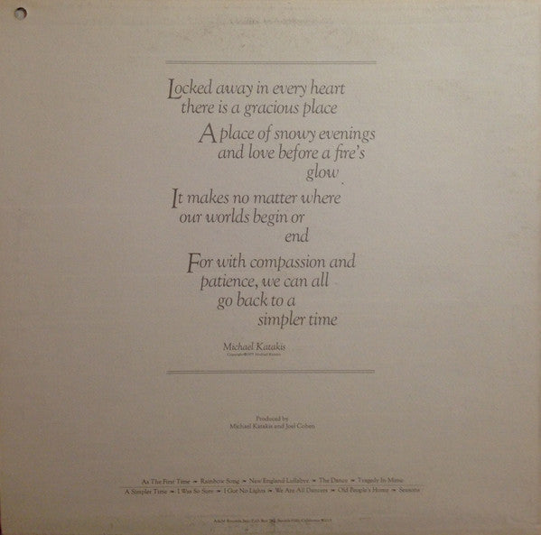 Michael Katakis - A Simpler Time (Vinyl, LP, Album, Promo) Very Good (VG) / Good Plus (G+)