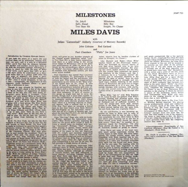 Miles Davis - Milestones (Vinyl, LP, Album, Mono, Reissue)