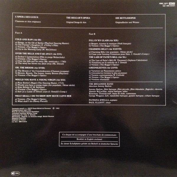 The Broadside Band - L'opera Des Gueux: Chansons Et Airs Originaux (Vinyl, LP) Very Good Plus (VG+) / Very Good Plus (VG+)