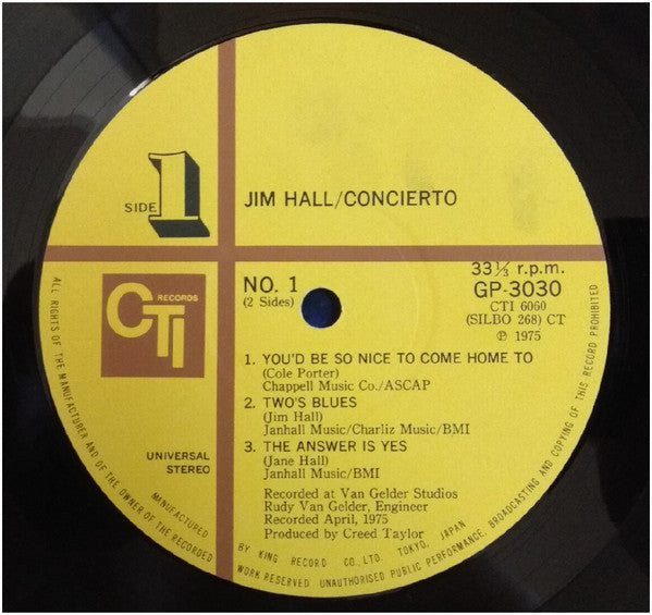 Jim Hall - Concierto (Vinyl, LP, Album, Stereo) Very Good Plus (VG+) / Very Good Plus (VG+)
