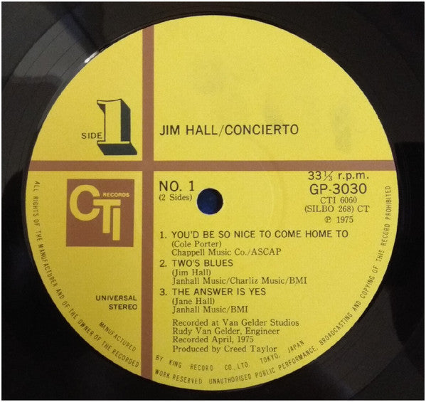 Jim Hall - Concierto (LP, Album, Stereo) - Very Good (VG) / Very Good (VG)