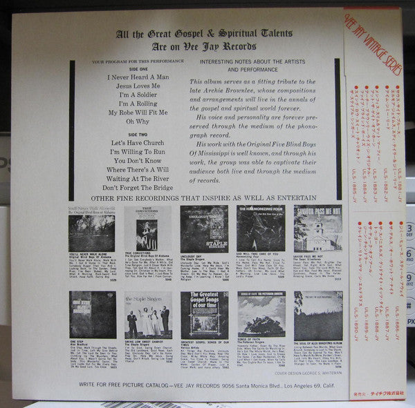 Five Blind Boys Of Mississippi - The Original Five Blind Boys (Vinyl, LP, Album, Mono) Very Good Plus (VG+) / Very Good Plus (VG+)
