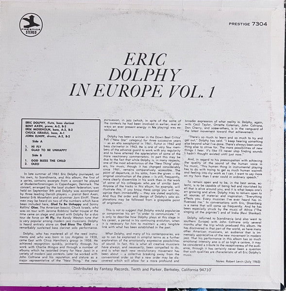 Eric Dolphy - In Europe, Vol. 1 (Vinyl, LP, Album, Reissue, Stereo) Very Good Plus (VG+) / Very Good (VG)