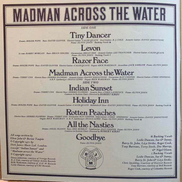 Elton John - Madman Across The Water (Vinyl, LP, Album, Stereo) Very Good (VG) / Very Good Plus (VG+)