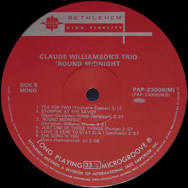 The Claude Williamson Trio - 'Round Midnight (Vinyl, LP, Album, Reissue, Mono) Very Good Plus (VG+) / Very Good (VG)