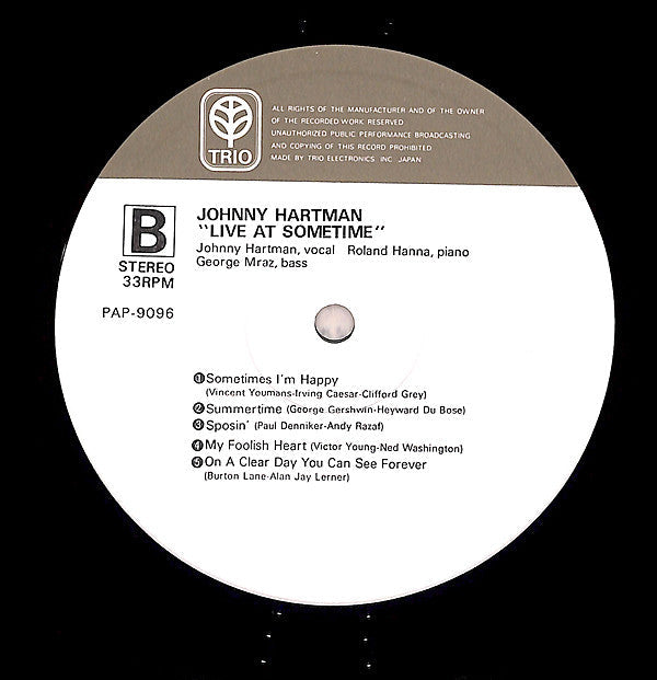 Johnny Hartman - Live At Sometime (Vinyl, LP, Album) Very Good Plus (VG+) / Very Good Plus (VG+)