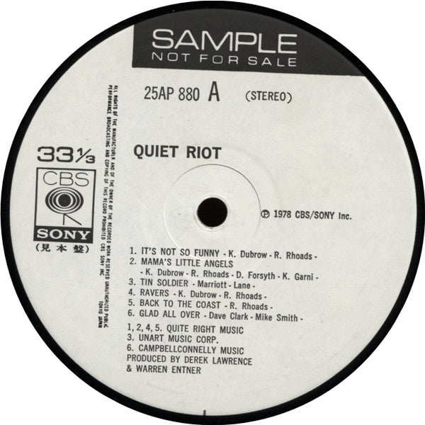 Quiet Riot - Quiet Riot (Vinyl, LP, Album, Promo) Near Mint (NM or M-) / Very Good Plus (VG+)