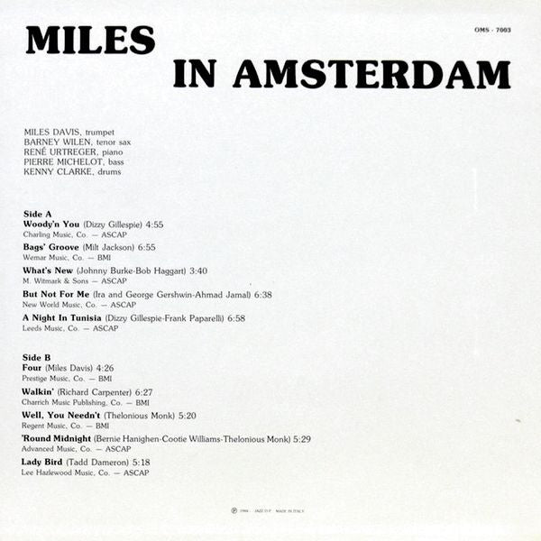 Miles Davis - Miles In Amsterdam (Vinyl, LP, Album, Mono)