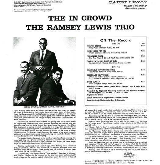 The Ramsey Lewis Trio - The In Crowd (Vinyl, LP, Album, Reissue) Very Good Plus (VG+) / Very Good Plus (VG+)