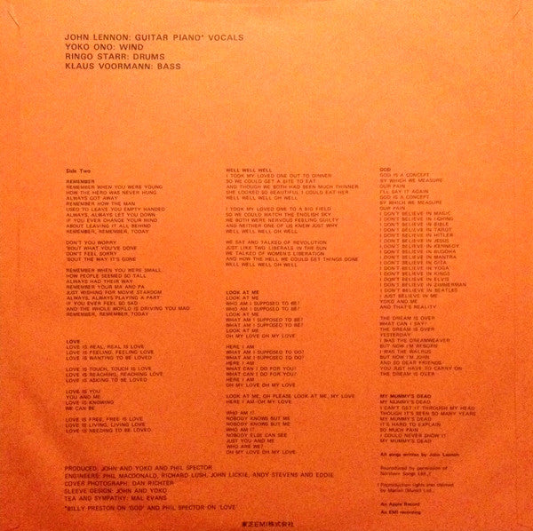 John Lennon - Plastic Ono Band (Vinyl, LP, Album, Reissue, Stereo)