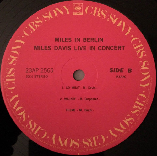 Miles Davis - Miles In Berlin (Vinyl, LP, Album, Reissue, Stereo)