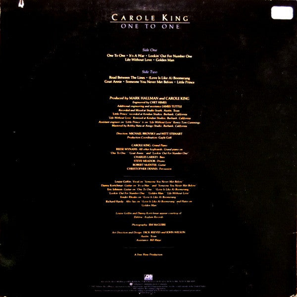 Carole King - One To One (Vinyl, LP, Album, Stereo) Very Good (VG) / Very Good (VG)