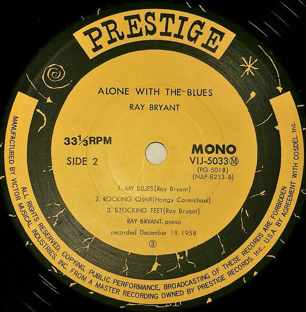 Ray Bryant - Alone With The Blues (Vinyl, LP, Album, Mono) Very Good Plus (VG+) / Good Plus (G+)