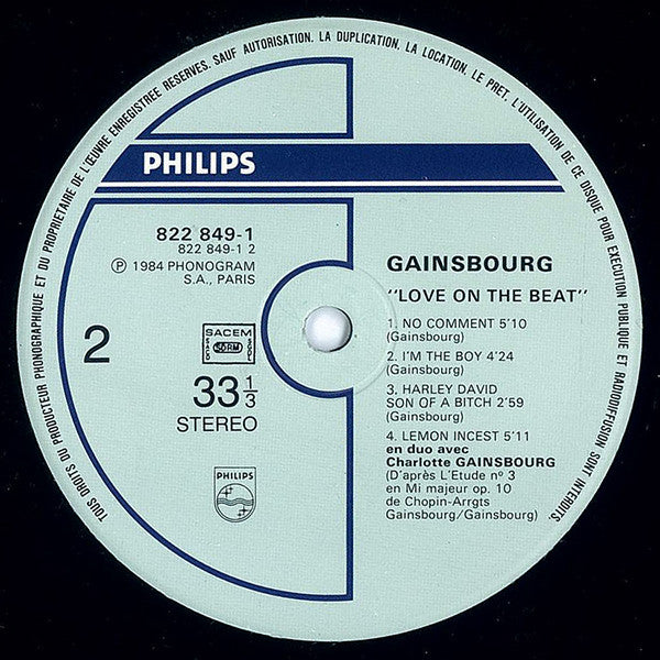 Serge Gainsbourg - Love On The Beat (Vinyl, LP, Album, Stereo) Good Plus (G+) / Very Good (VG)