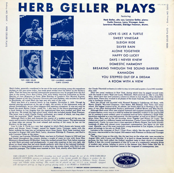 Herb Geller - Herb Geller Plays (Vinyl, LP, Album, Mono, Reissue) Very Good Plus (VG+) / Very Good (VG)