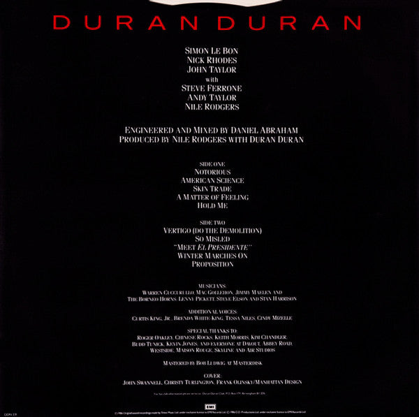 Duran Duran - Notorious (Vinyl, LP, Album, Stereo) Very Good (VG) / Very Good Plus (VG+)