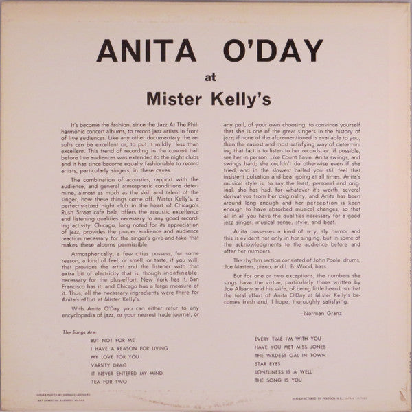 Anita O'Day - At Mister Kelly's (Vinyl, LP, Album, Stereo) Very Good (VG) / Good (G)