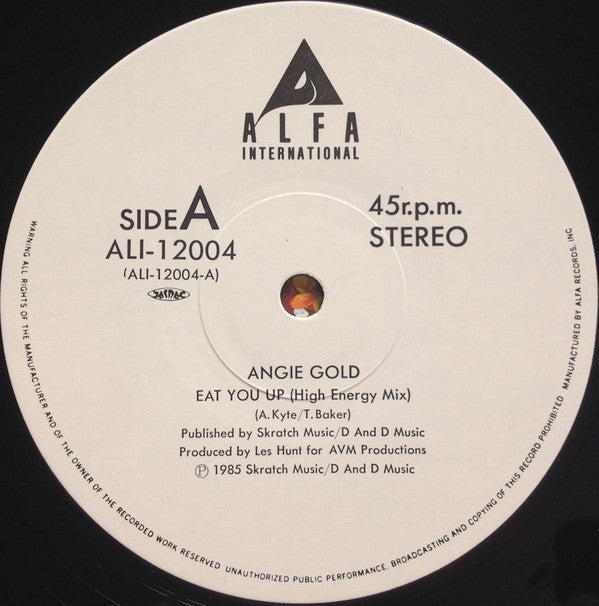 Angie Gold - Eat You Up = 素敵なハイエナジー・ボーイ (Vinyl, 12", 45 RPM, Single) Very Good Plus (VG+) / Very Good Plus (VG+)