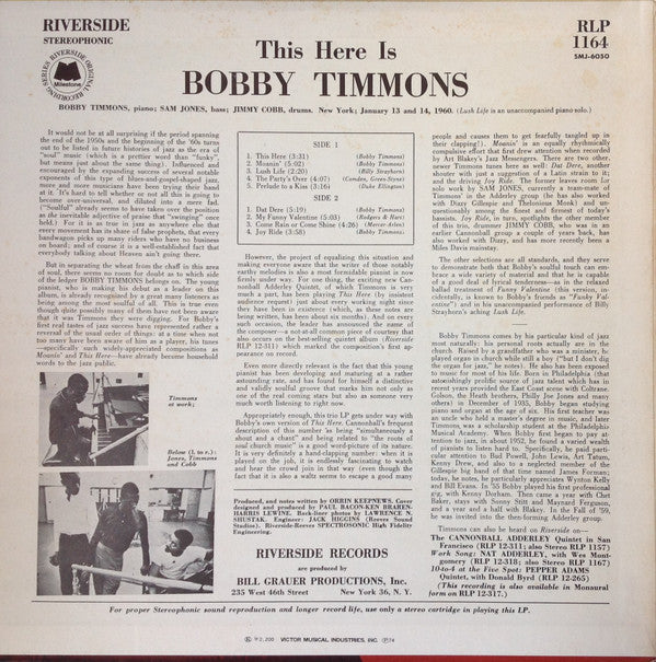 Bobby Timmons - This Here Is Bobby Timmons (Vinyl, LP, Album, Reissue, Stereo) Near Mint (NM or M-) / Very Good (VG)
