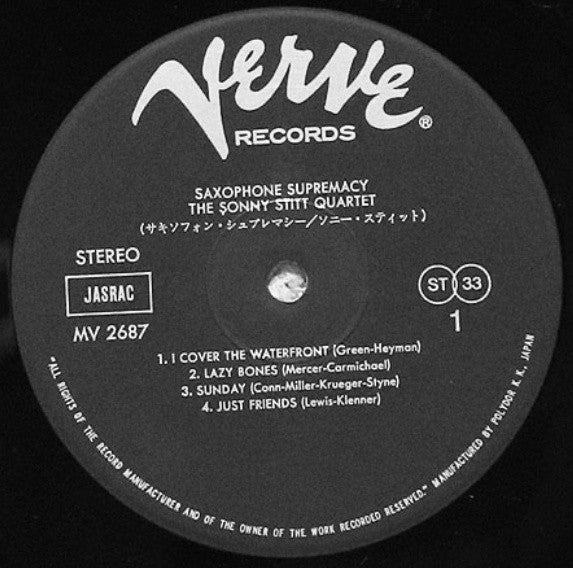 Sonny Stitt Quartet - Saxophone Supremacy (Vinyl, LP, Album, Reissue, Stereo) Very Good (VG) / Very Good (VG)
