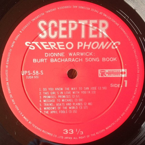 Dionne Warwick - Burt Bacharach Song Book = バート・バカラックを歌う (Vinyl, LP...