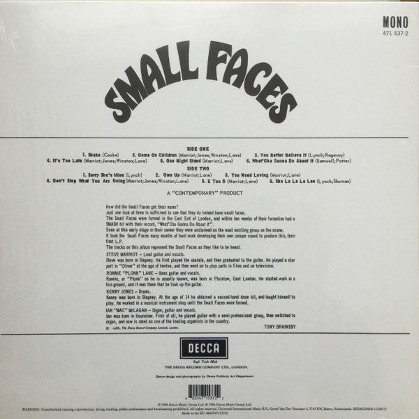 Small Faces - Small Faces (Vinyl, LP, Album, Reissue, Mono) Mint (M) / Mint (M)