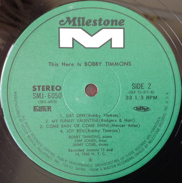 Bobby Timmons - This Here Is Bobby Timmons (Vinyl, LP, Album, Reissue, Stereo) Near Mint (NM or M-) / Very Good (VG)