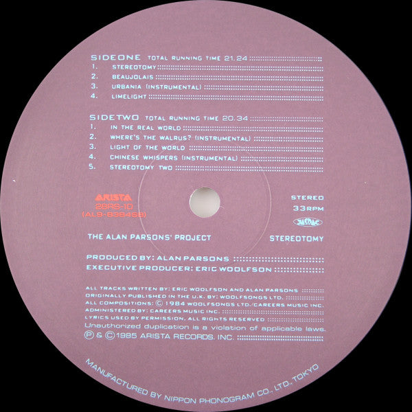 The Alan Parsons Project - Stereotomy (Vinyl, LP, Album, Stereo) Very Good Plus (VG+) / Good (G)