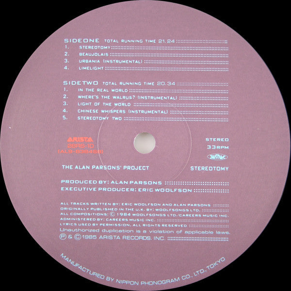 The Alan Parsons Project - Stereotomy (Vinyl, LP, Album, Stereo)