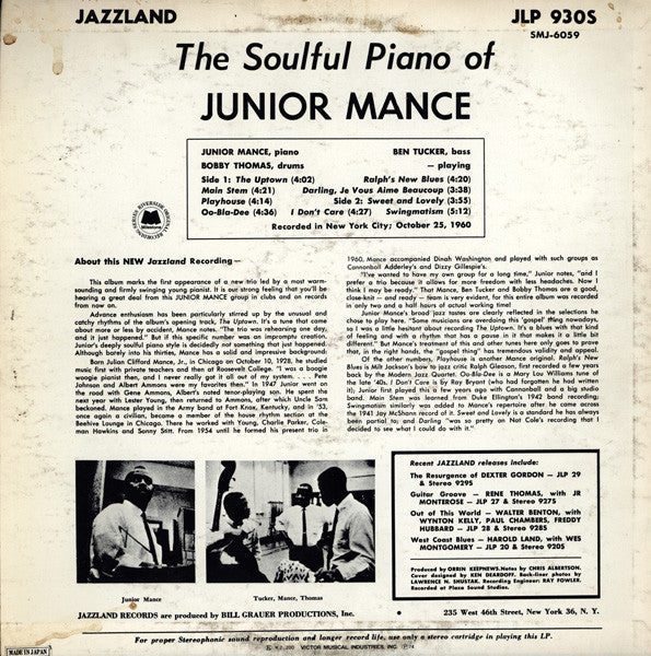 Junior Mance - The Soulful Piano Of Junior Mance (Vinyl, LP, Album,...