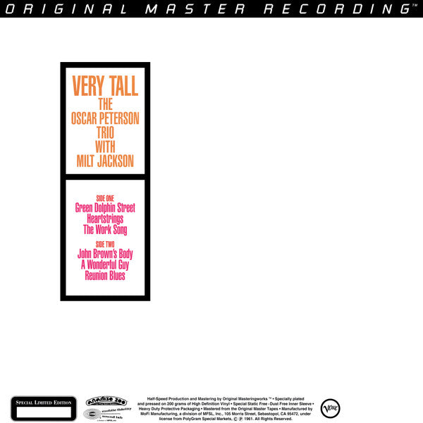 The Oscar Peterson Trio - Very Tall (Vinyl, LP, Limited Edition, Numbered, Reissue, Stereo) Near Mint (NM or M-) / Very Good Plus (VG+)