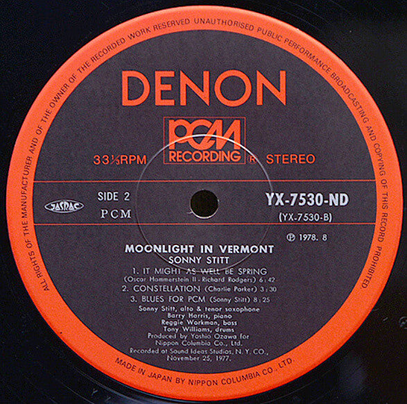 Sonny Stitt - Moonlight In Vermont (Vinyl, LP, Album, Stereo) Good Plus (G+) / Good Plus (G+)