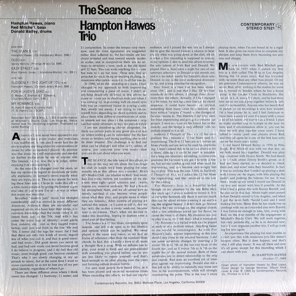Hampton Hawes Trio - The Seance (Vinyl, LP, Album) Very Good Plus (VG+) / Very Good Plus (VG+)