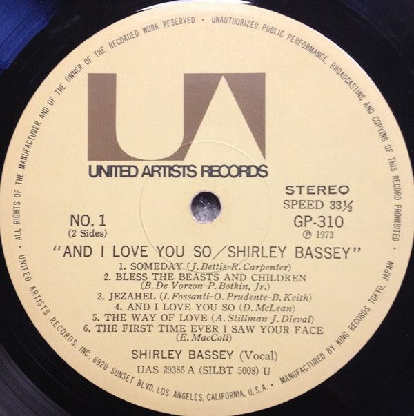 Shirley Bassey - And I Love You So (Vinyl, LP, Album) Very Good (VG) / Very Good (VG)