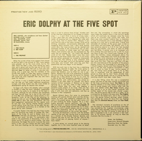 Eric Dolphy - At The Five Spot, Volume 1 (Vinyl, LP, Album, Reissue) Very Good Plus (VG+) / Very Good Plus (VG+)