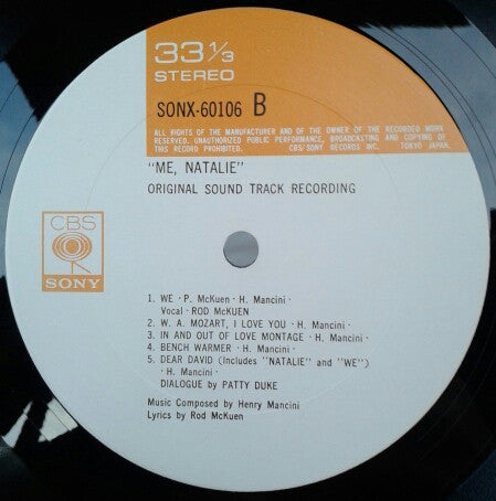 Henry Mancini - Me, Natalie (Vinyl, LP, Album, Promo, Stereo) Very Good Plus (VG+) / Very Good (VG)