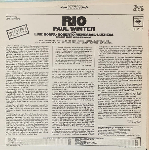 Paul Winter (2) - Rio (Vinyl, LP, Album, Stereo) Good Plus (G+) / Very Good (VG)