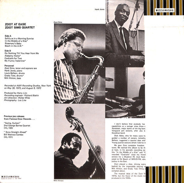 Zoot Sims Quartet - Zoot At Ease (Vinyl, LP, Album, Reissue)