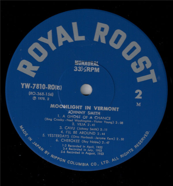 Johnny Smith Quintet - Moonlight In Vermont (Vinyl, LP, Album, Reissue, Mono) Very Good Plus (VG+) / Good Plus (G+)
