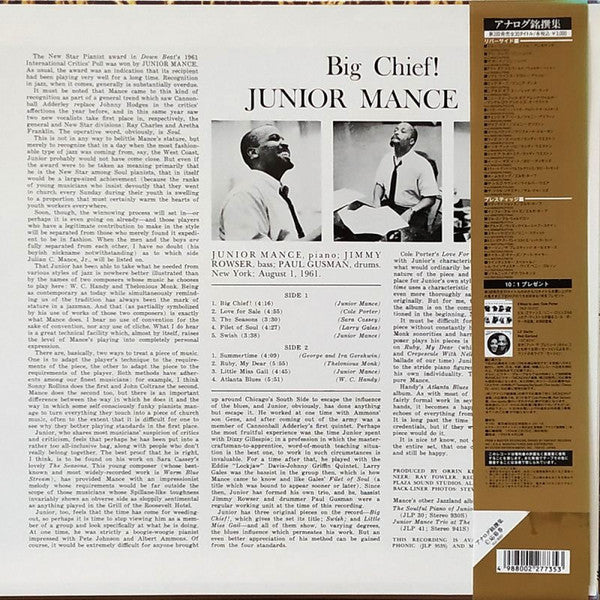 Junior Mance Trio - Big Chief! (Vinyl, LP, Album, Reissue, Stereo) Very Good Plus (VG+) / Very Good Plus (VG+)