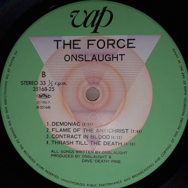 Onslaught (2) - The Force (Vinyl, LP, Album) Very Good Plus (VG+) / Fair (F)