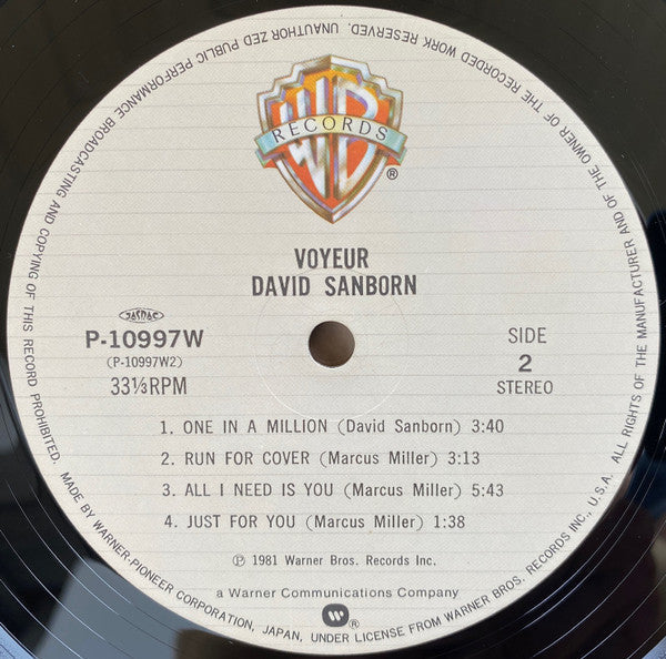 David Sanborn - Voyeur (Vinyl, LP, Album, Stereo)