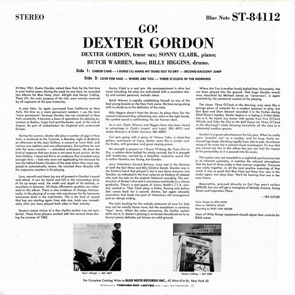Dexter Gordon - Go! (Vinyl, LP, Album, Stereo, Reissue) Very Good Plus (VG+) / Very Good (VG)