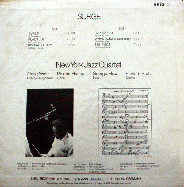 New York Jazz Quartet - Surge (Vinyl, LP, Album, Limited Edition, Reissue) Very Good Plus (VG+) / Very Good Plus (VG+)