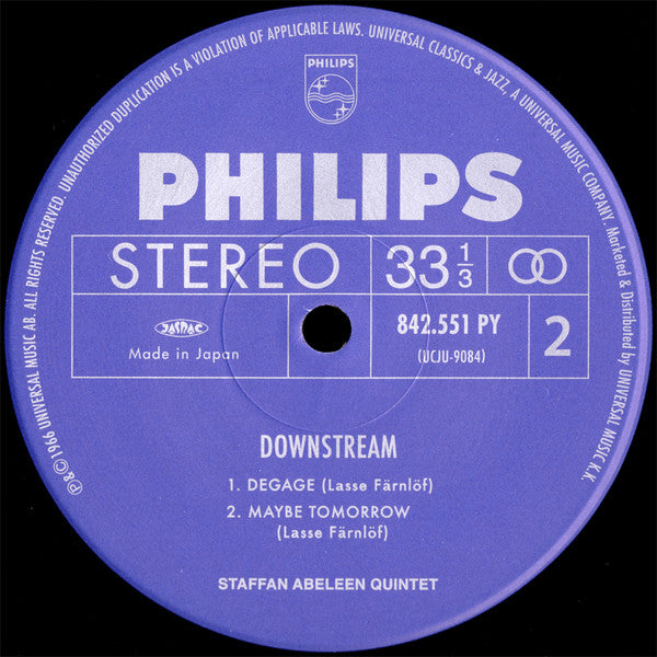 Staffan Abeleen Quintet - Downstream (Vinyl, LP, Album, Limited Edition, Reissue, Remastered, Stereo) Very Good (VG) / Near Mint (NM or M-)